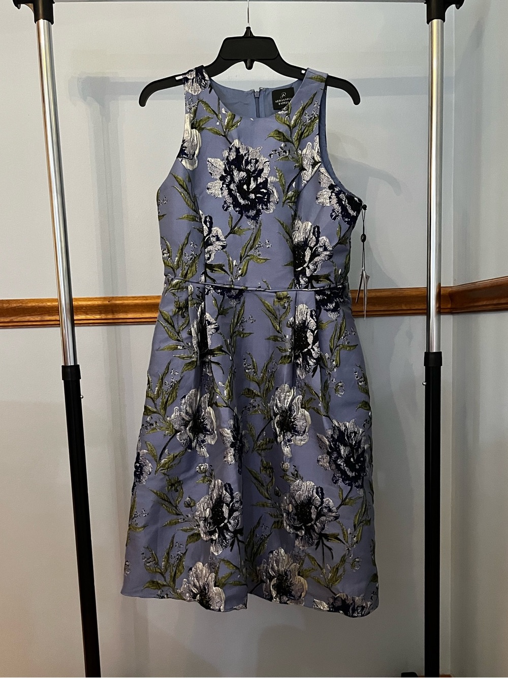 Adrianna Papell Sleeveless Fit and Flare Floral Jacquard Midi Dress, NWT